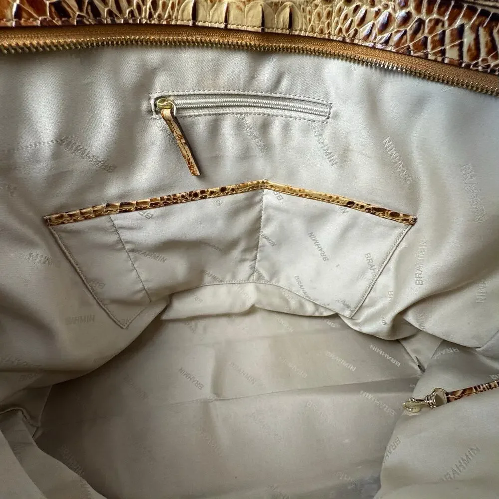 Brahmin Misha Toasted Rochelle Tote Caramel Nubuck Crock Embossed Leather - Picture 10 of 12